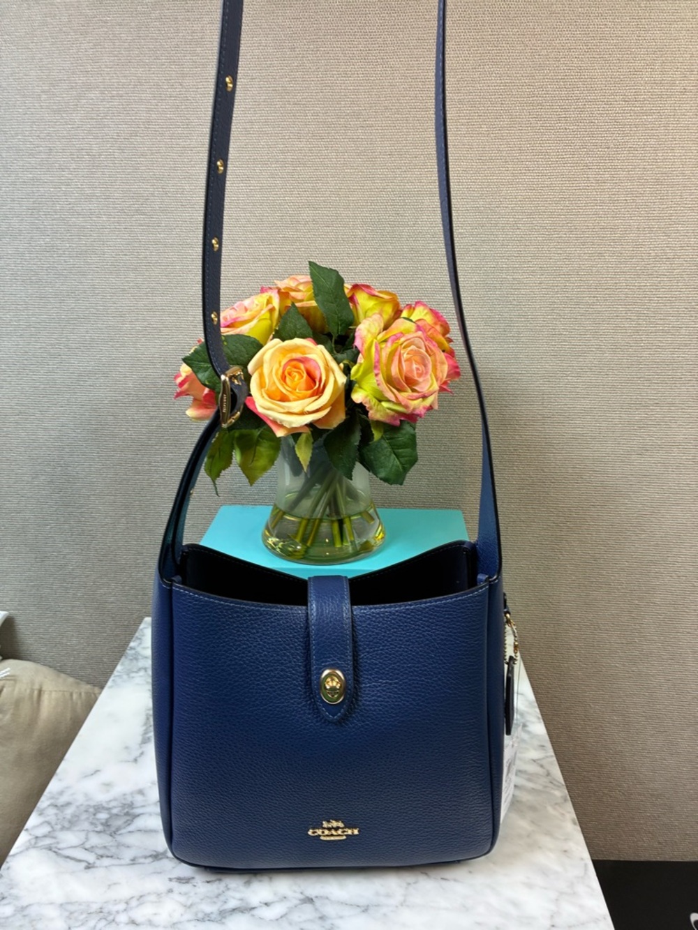 Coach CW002 Hadley Pebbled Leather Deep Blue Turnlock File Bag - NWT $325 Retail - Picture 3 of 9